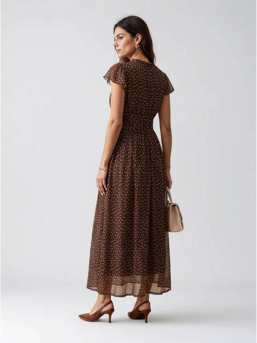 Beige Abstract Printed Polyester Maxi Dress | D56 - view 27