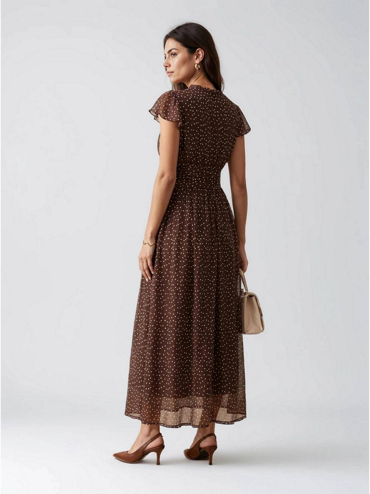 Beige Abstract Printed Polyester Maxi Dress | D56 - view 27