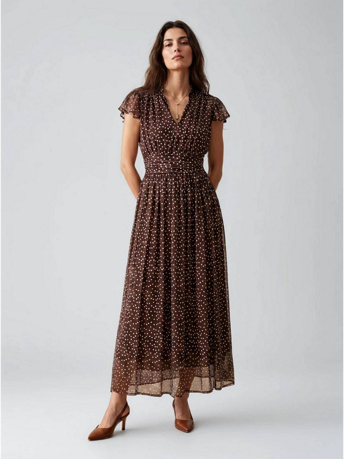 Beige Abstract Printed Polyester Maxi Dress | D56 - view 28