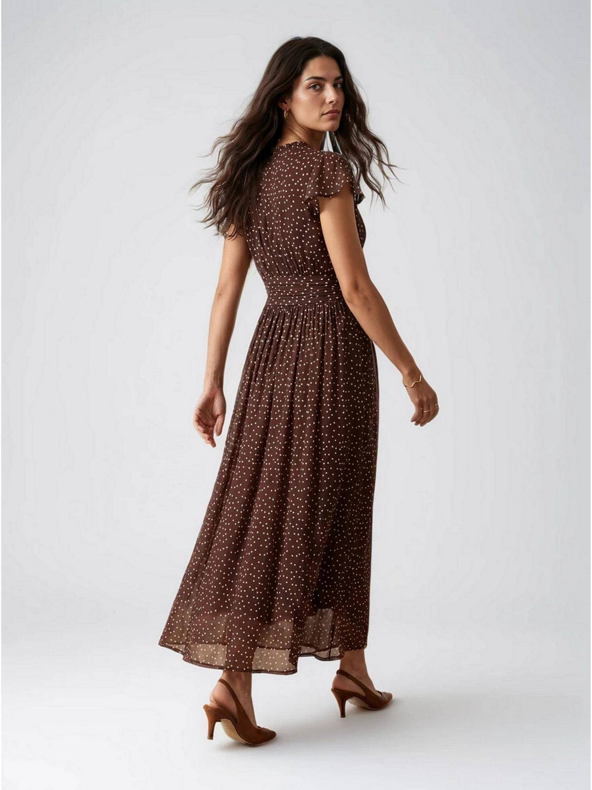 Beige Abstract Printed Polyester Maxi Dress | D56 - view 29