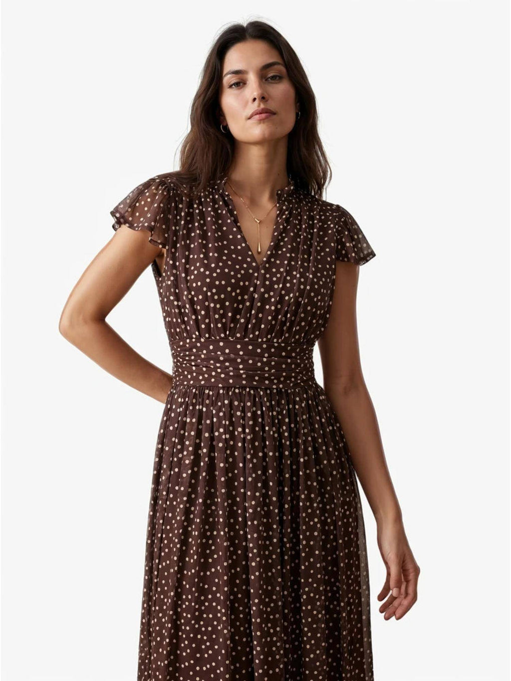 Beige Abstract Printed Polyester Maxi Dress | D56 - view 30