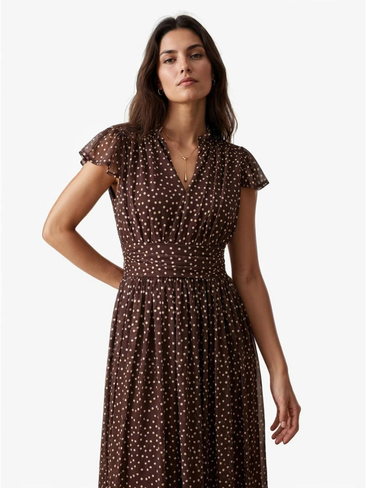 Beige Abstract Printed Polyester Maxi Dress | D56 - view 30