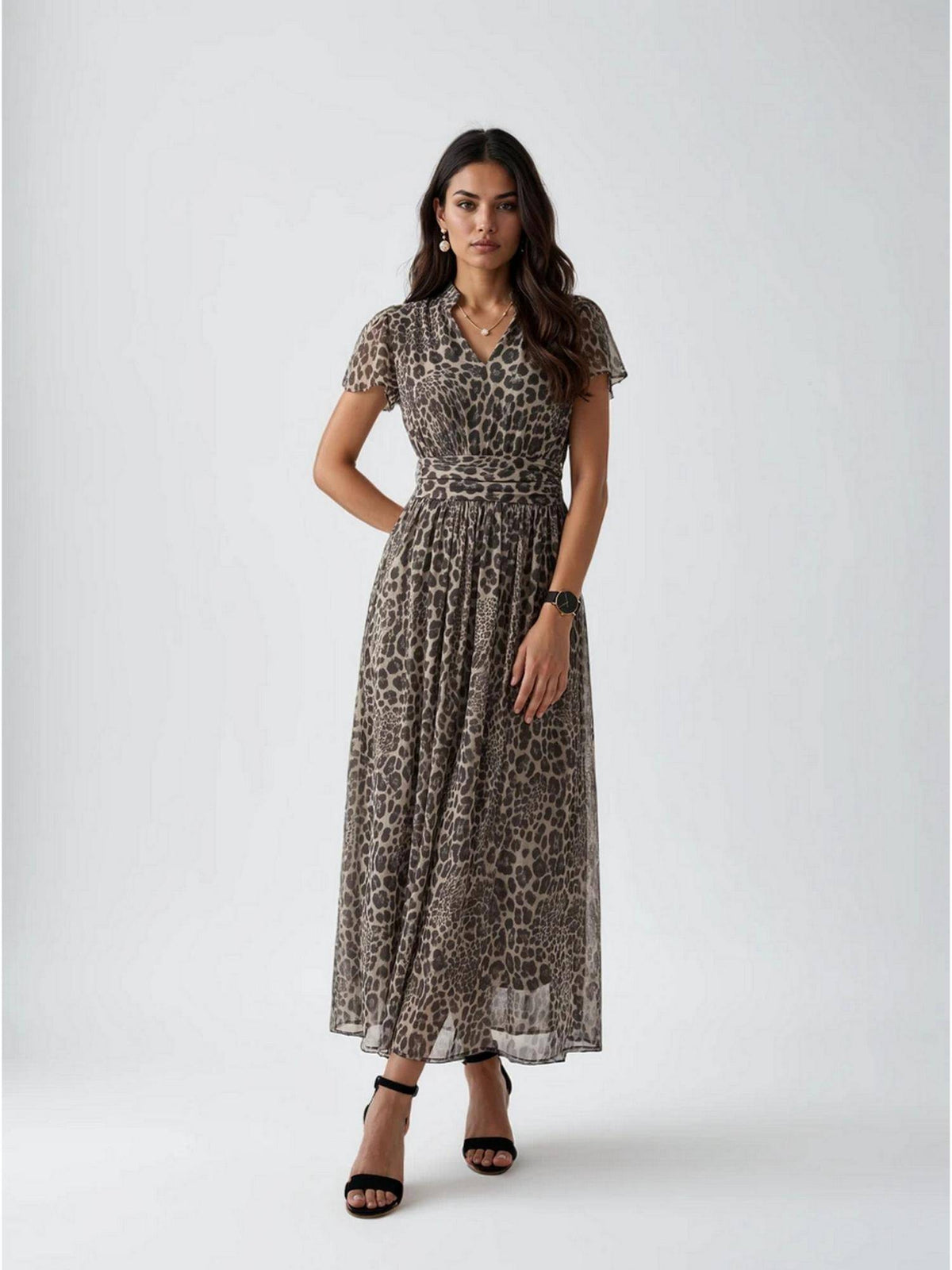 Beige Abstract Printed Polyester Maxi Dress | D56 - view 14