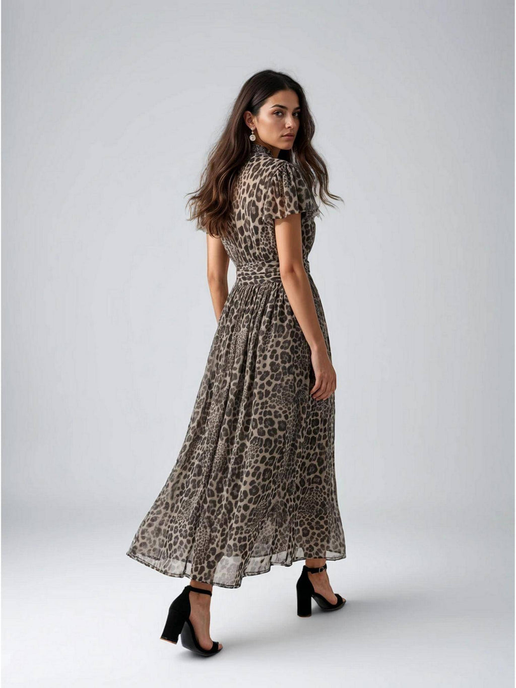 Beige Abstract Printed Polyester Maxi Dress | D56 - view 15