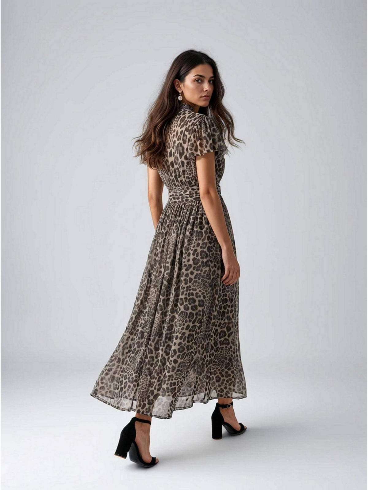 Coffee Polka Dot Polyester Maxi Dress | D56 - view 21