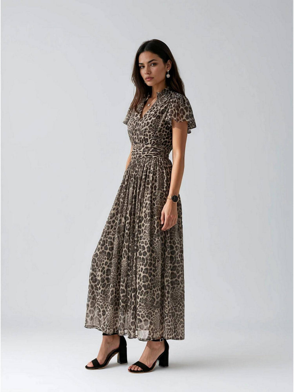 Coffee Polka Dot Polyester Maxi Dress | D56 - view 22