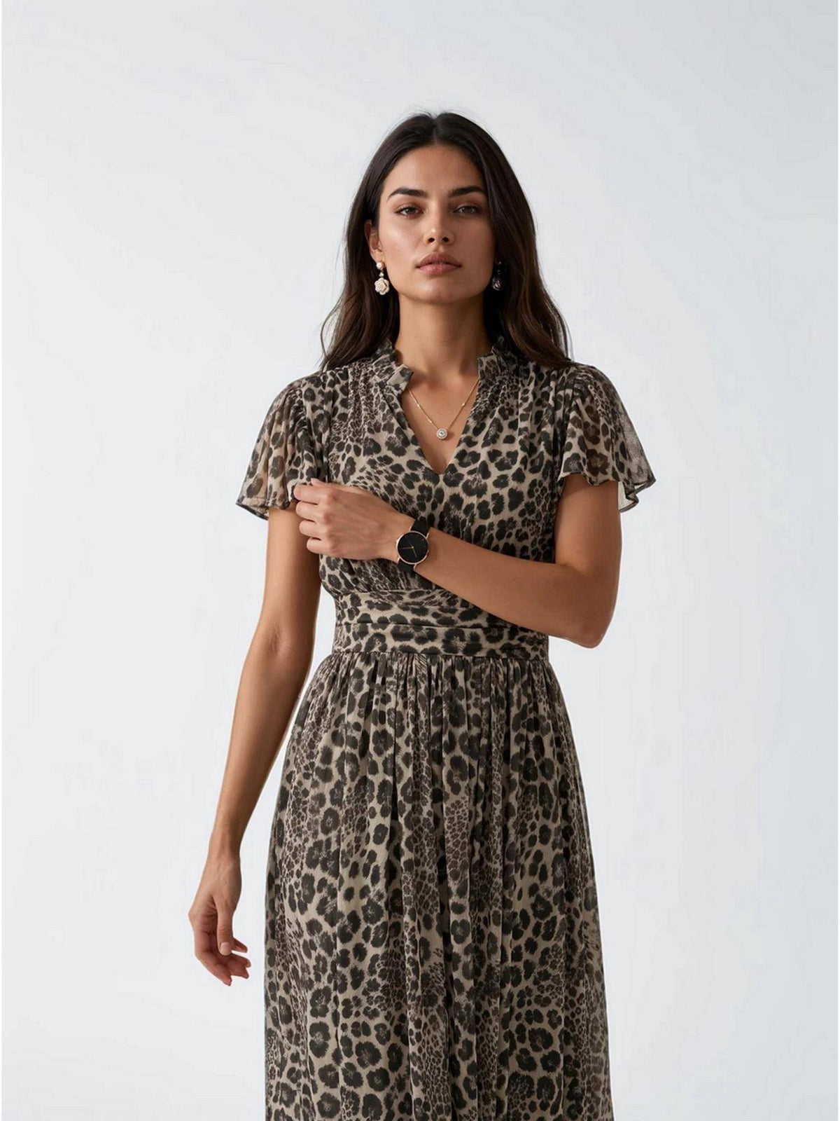 Coffee Polka Dot Polyester Maxi Dress | D56 - view 23