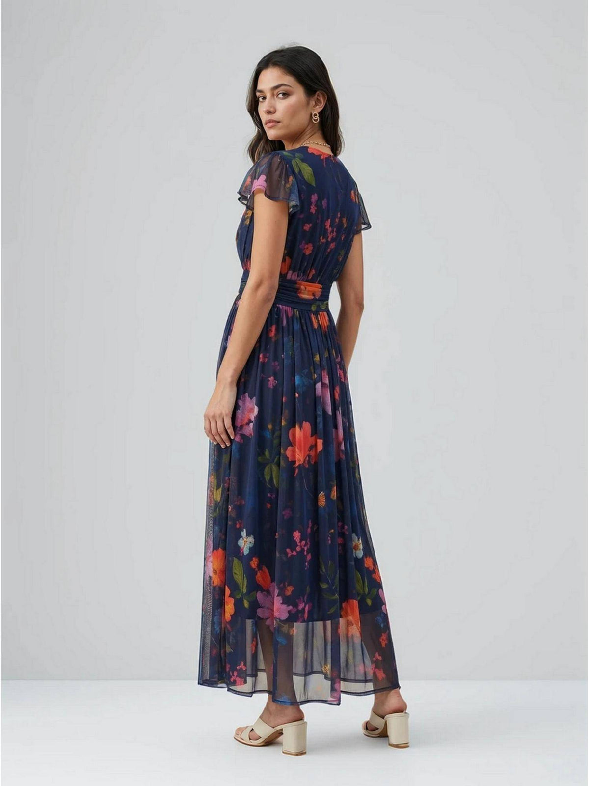 Beige Abstract Printed Polyester Maxi Dress | D56 - view 21