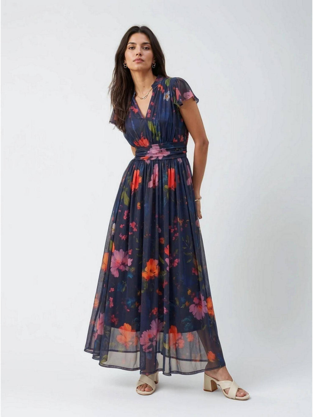 Coffee Polka Dot Polyester Maxi Dress | D56 - view 28