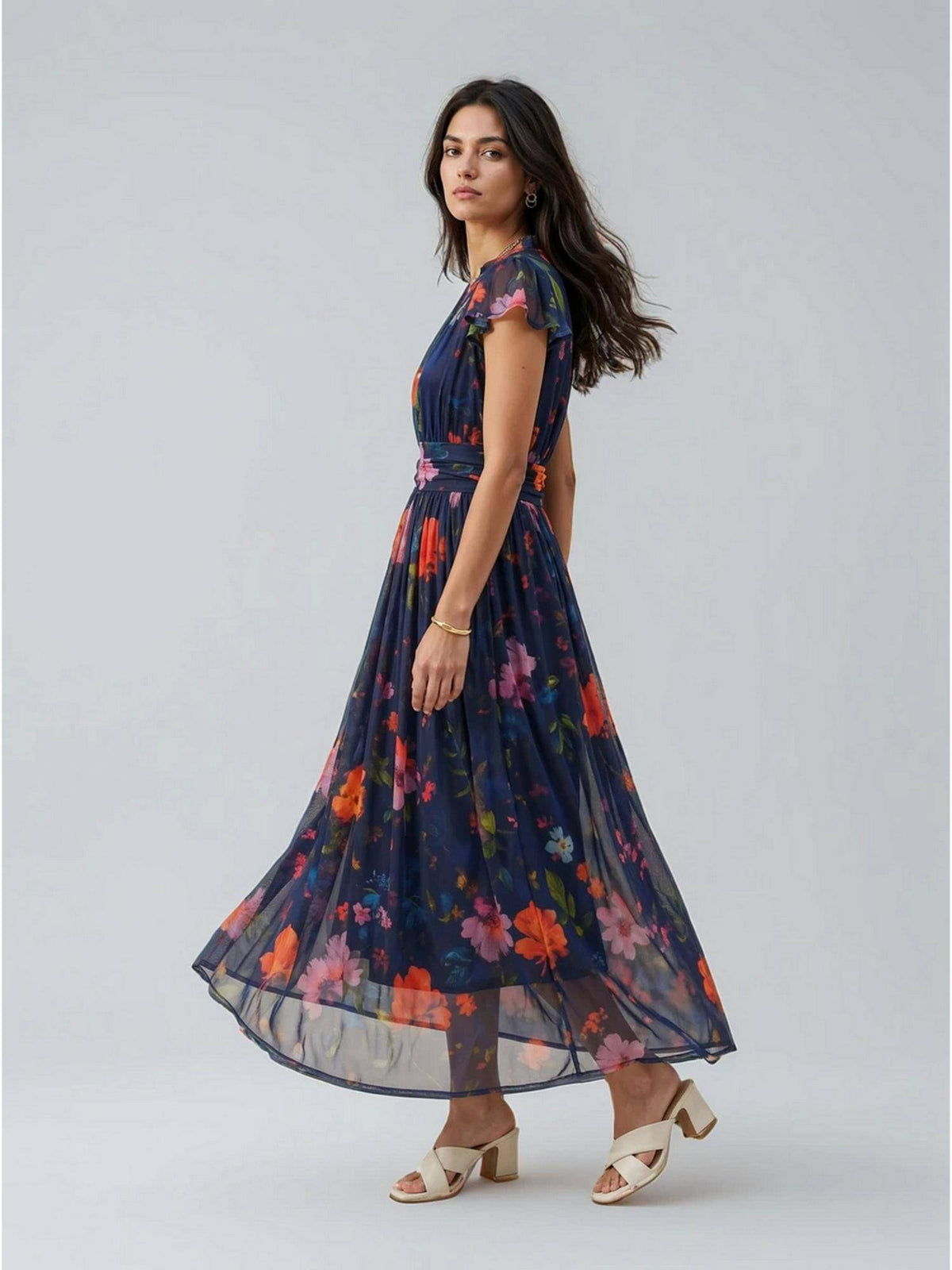 Coffee Polka Dot Polyester Maxi Dress | D56 - view 31