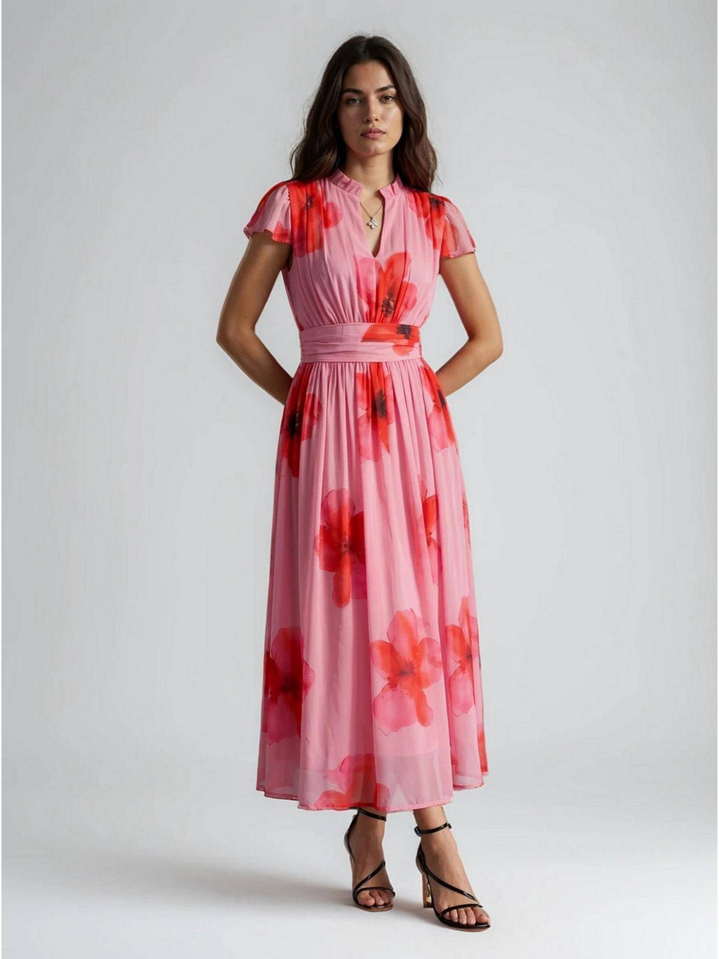 Beige Abstract Printed Polyester Maxi Dress | D56 - view 8