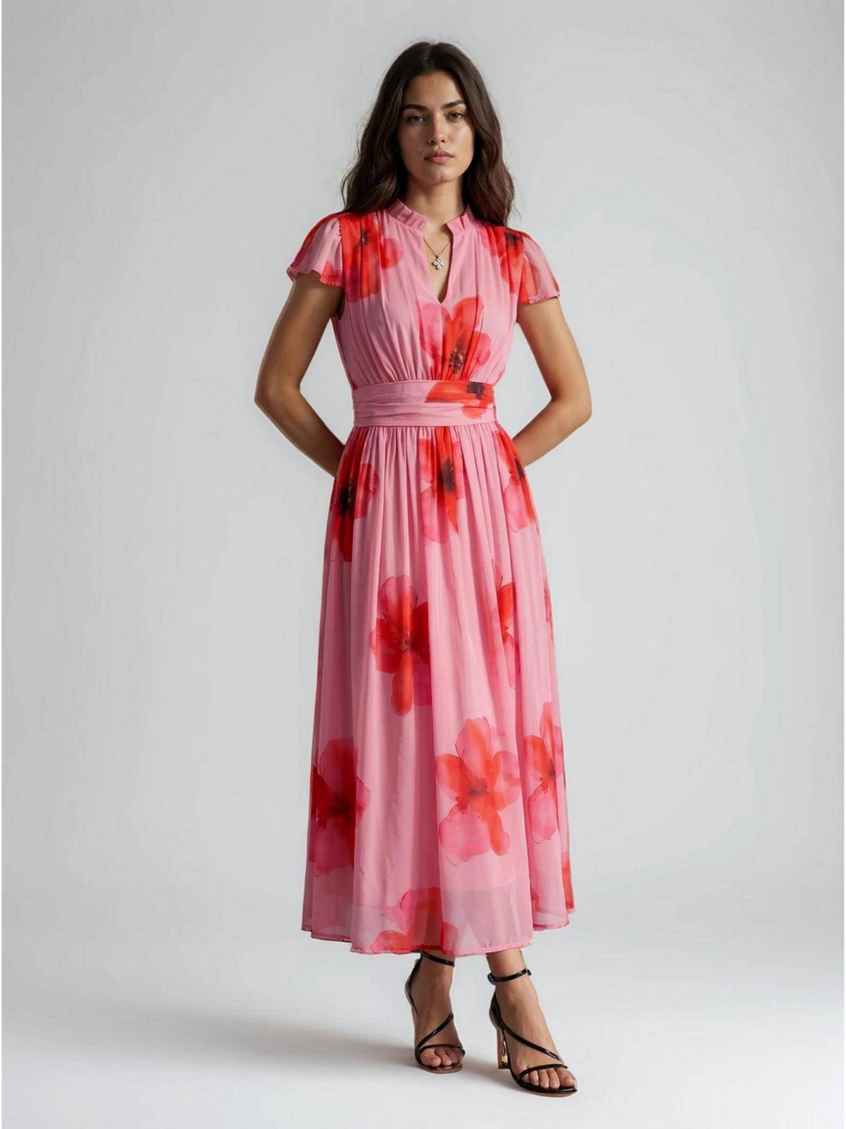 Beige Abstract Printed Polyester Maxi Dress | D56 - view 8