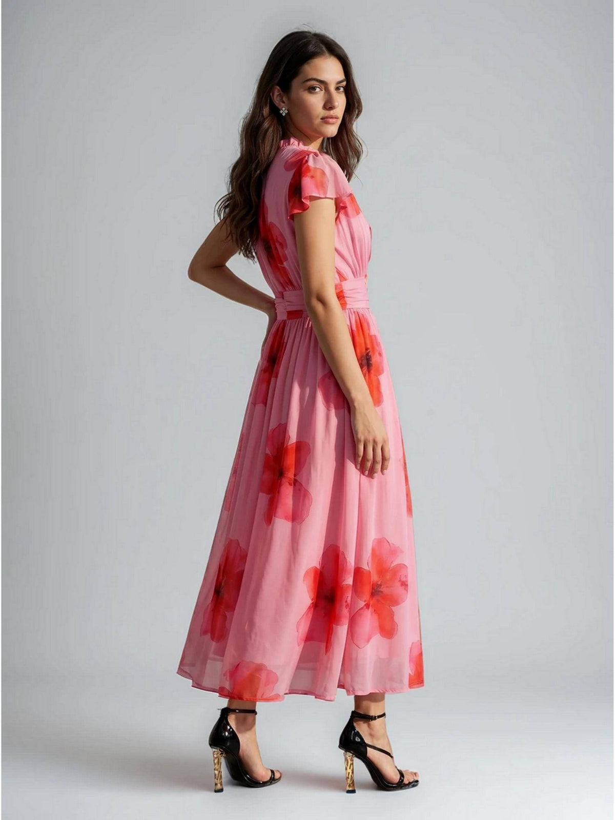 Beige Abstract Printed Polyester Maxi Dress | D56 - view 10