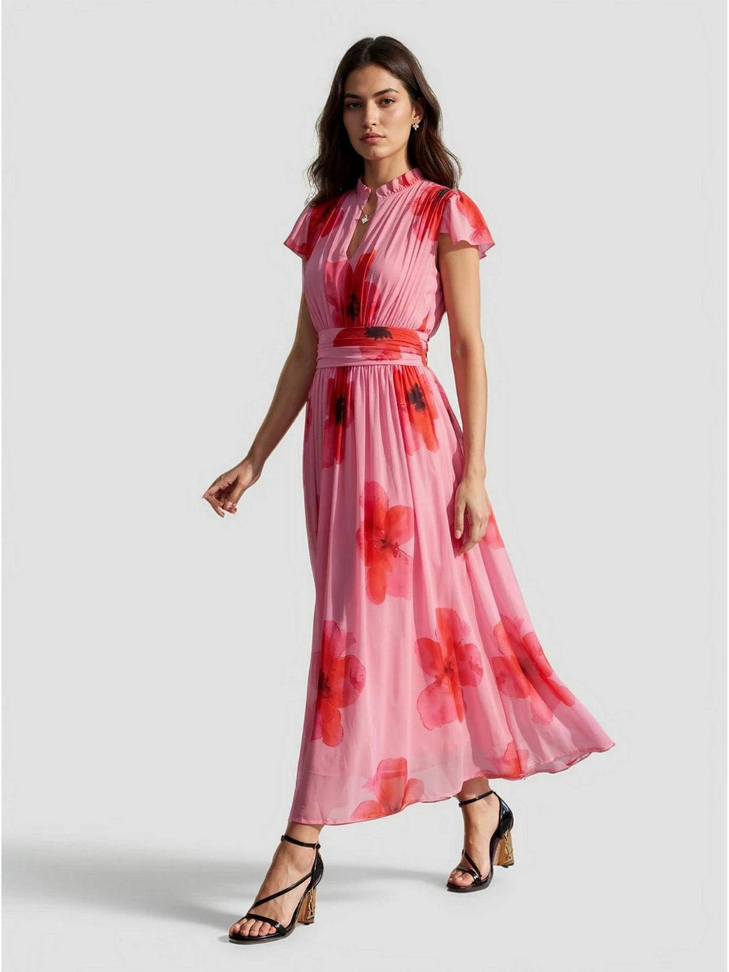 Beige Abstract Printed Polyester Maxi Dress | D56 - view 12