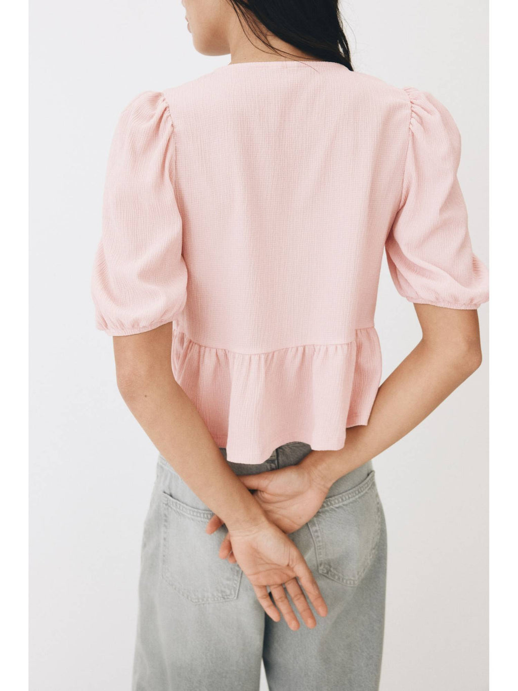 Women Pink Tie-Front Peplum Top | pt51 - view 4