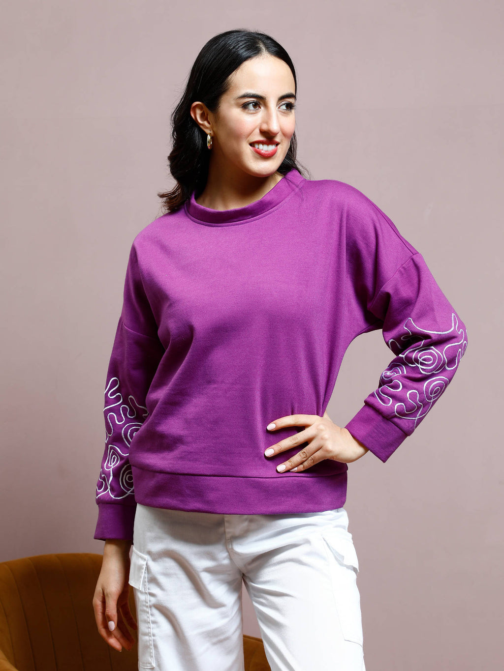 Women Purple Embroidered Sweatshirt | HD56 - view 1