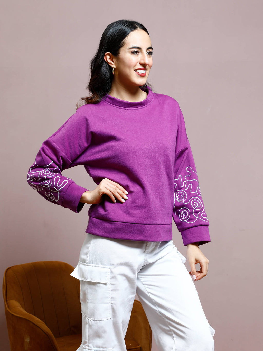 Women Purple Embroidered Sweatshirt | HD56 - view 2