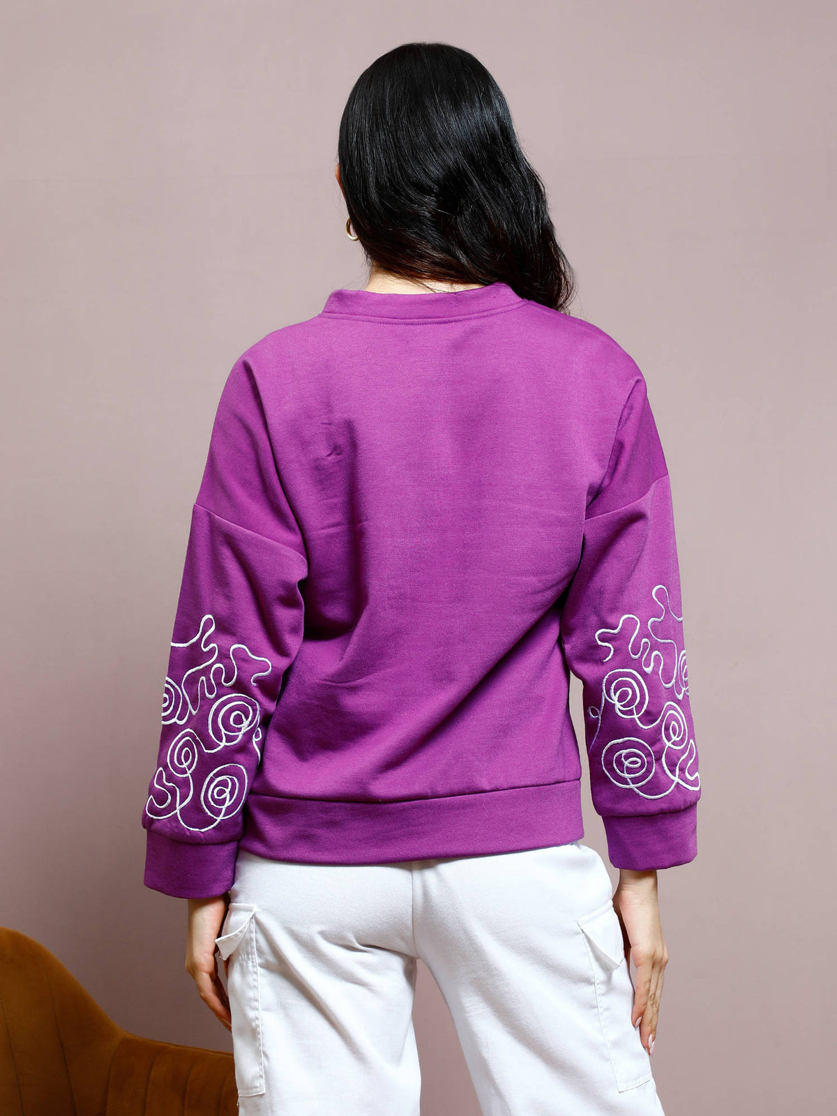 Women Purple Embroidered Sweatshirt | HD56 - view 3