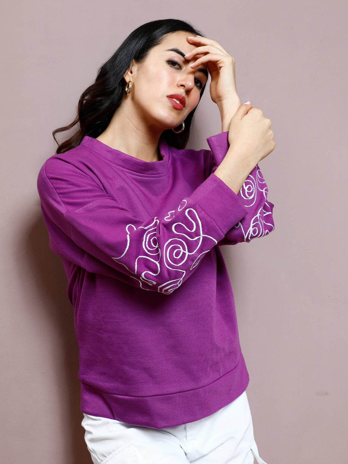 Women Purple Embroidered Sweatshirt | HD56 - view 4