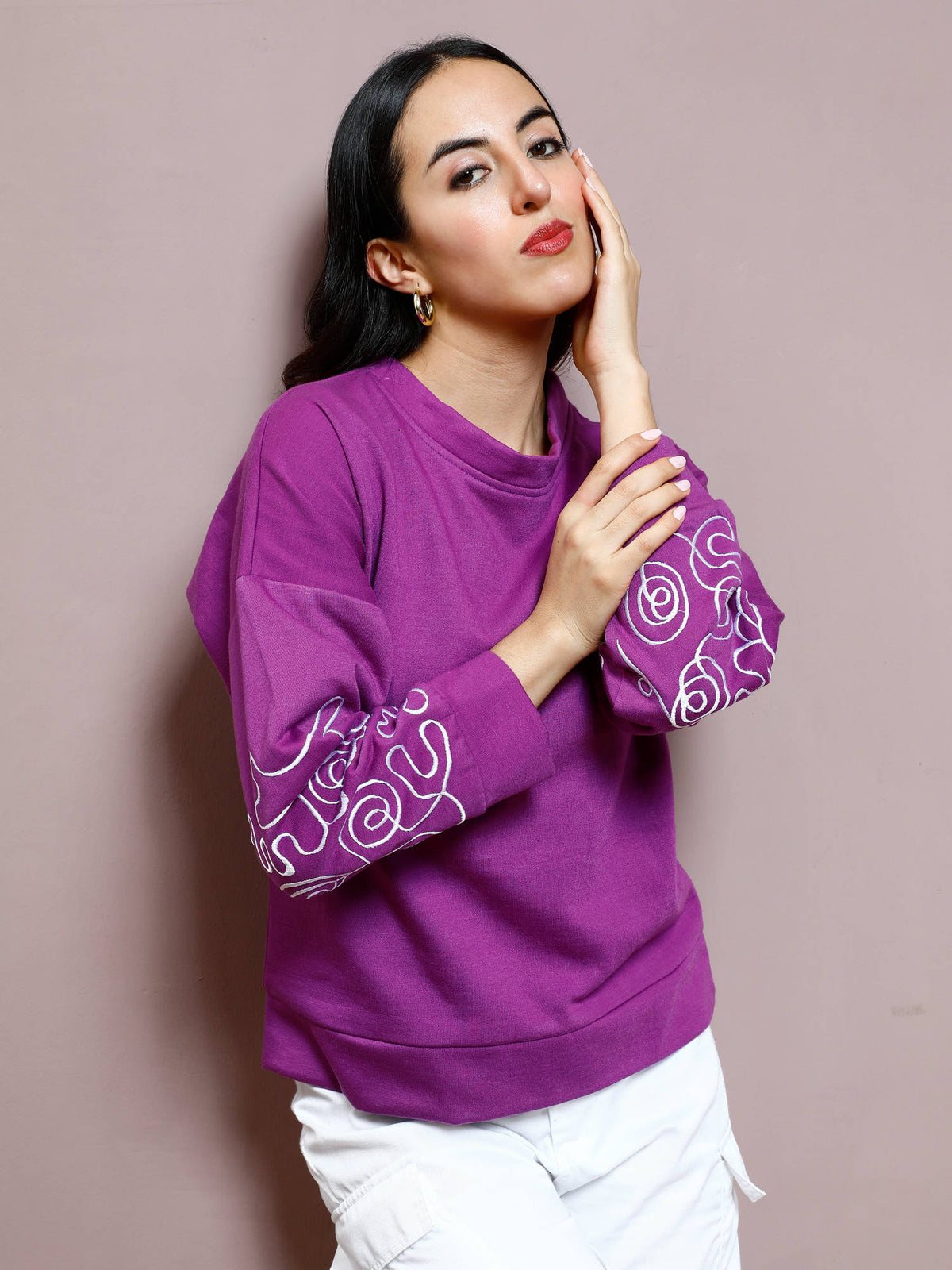 Women Purple Embroidered Sweatshirt | HD56 - view 5