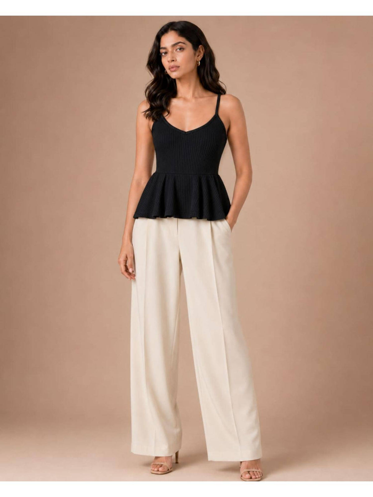 Brown Women Textured Shoulder Strap Peplum Top | pt51 - view 8