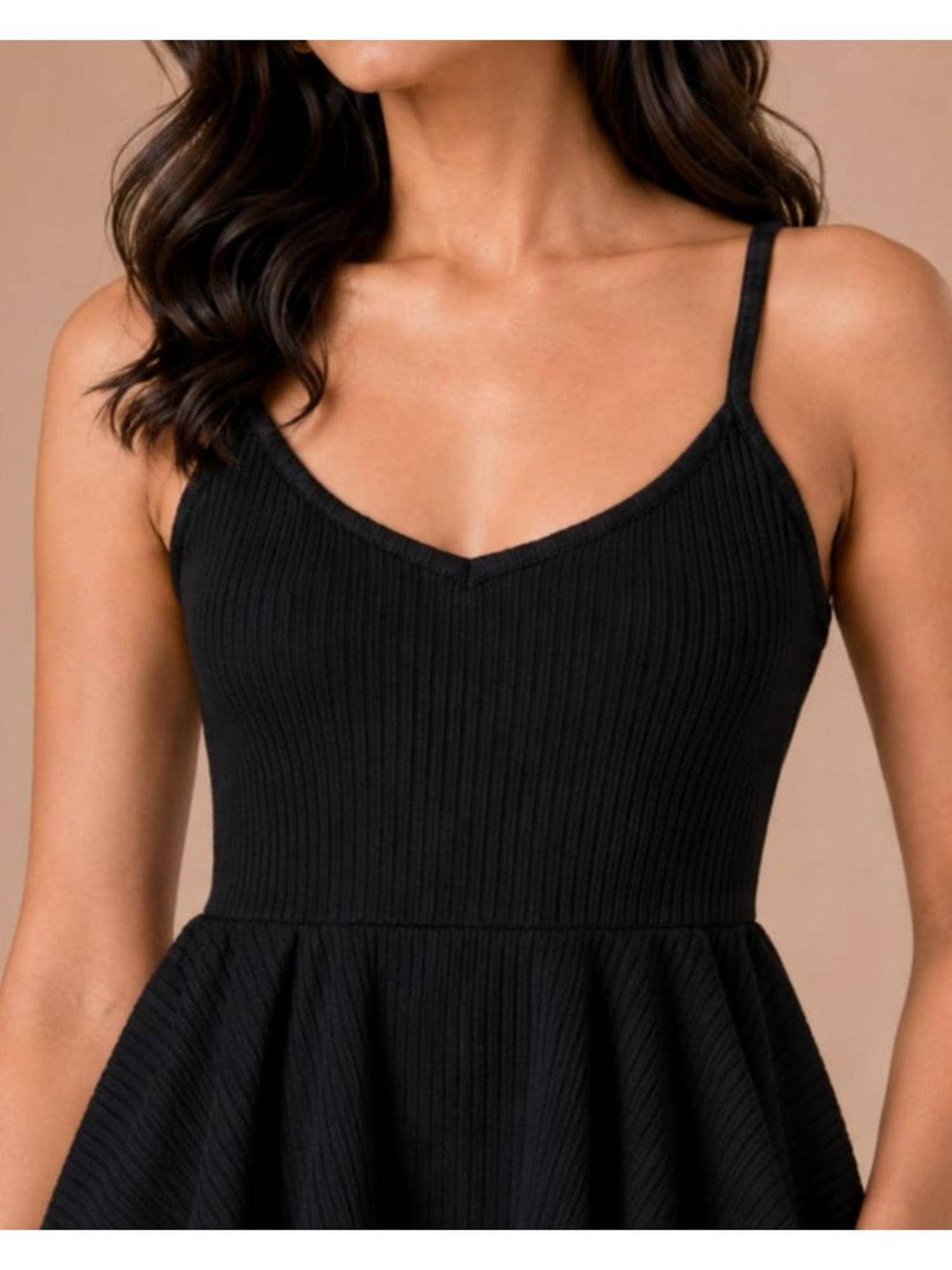 Black Women Textured Shoulder Strap Peplum Top | pt51 - view 5