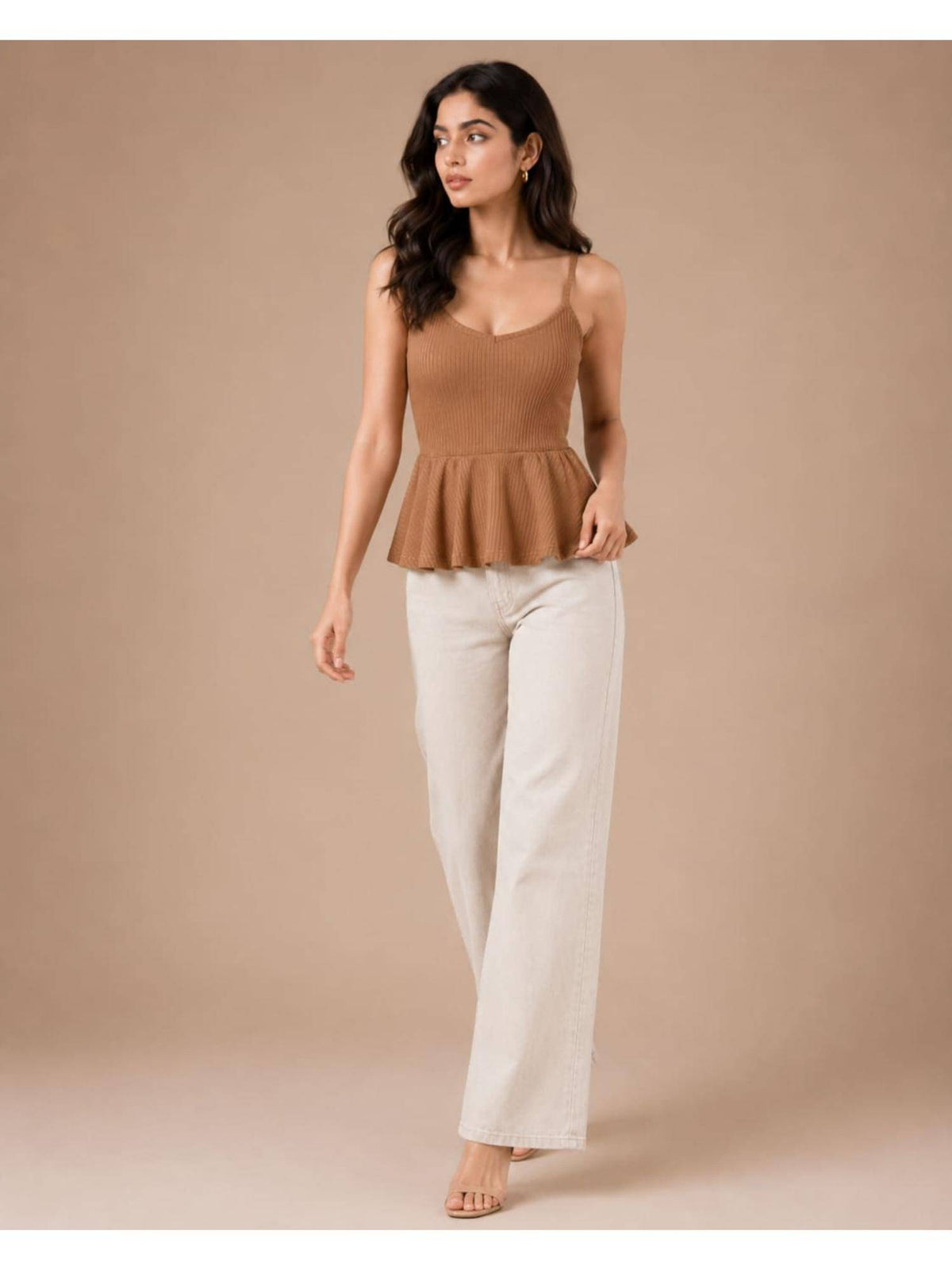 Black Women Textured Shoulder Strap Peplum Top | pt51 - view 9