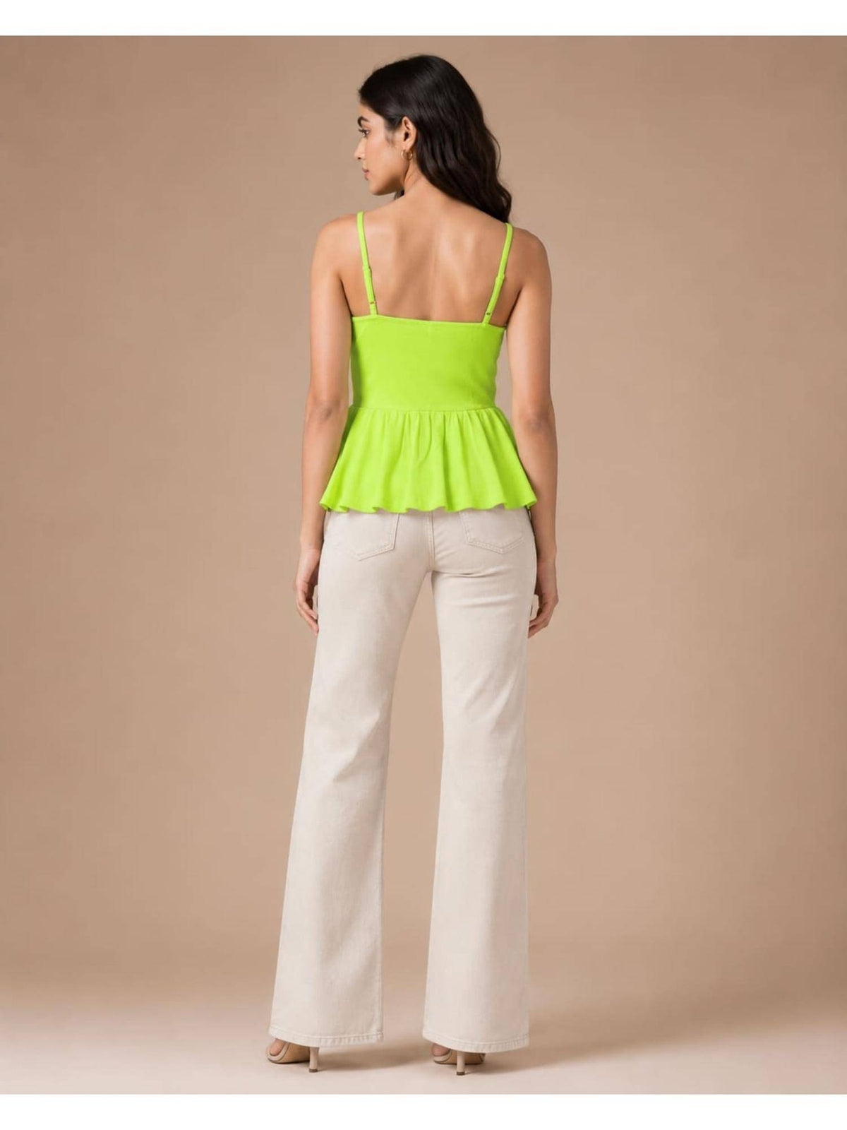 Green Women Textured Shoulder Strap Peplum Top | pt51 - view 2