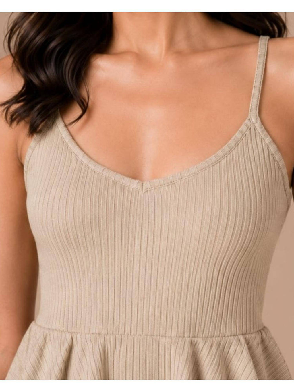 Beige Women Textured Shoulder Strap Peplum Top | pt51 - view 7