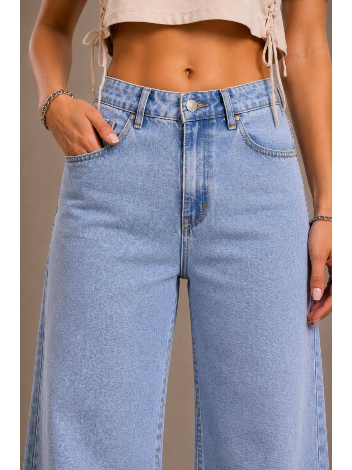 Ice Blue Women Straight Leg Streatchable High Rise Jeans | ST23 - view 3