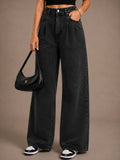 Women Straight Leg Solid High Rise Black Jeans | ST23 - view 1