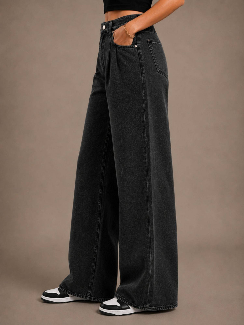 Women Straight Leg Solid High Rise Black Jeans | ST23 - view 2