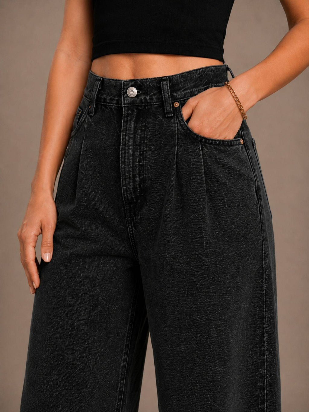 Women Straight Leg Solid High Rise Black Jeans | ST23 - view 3