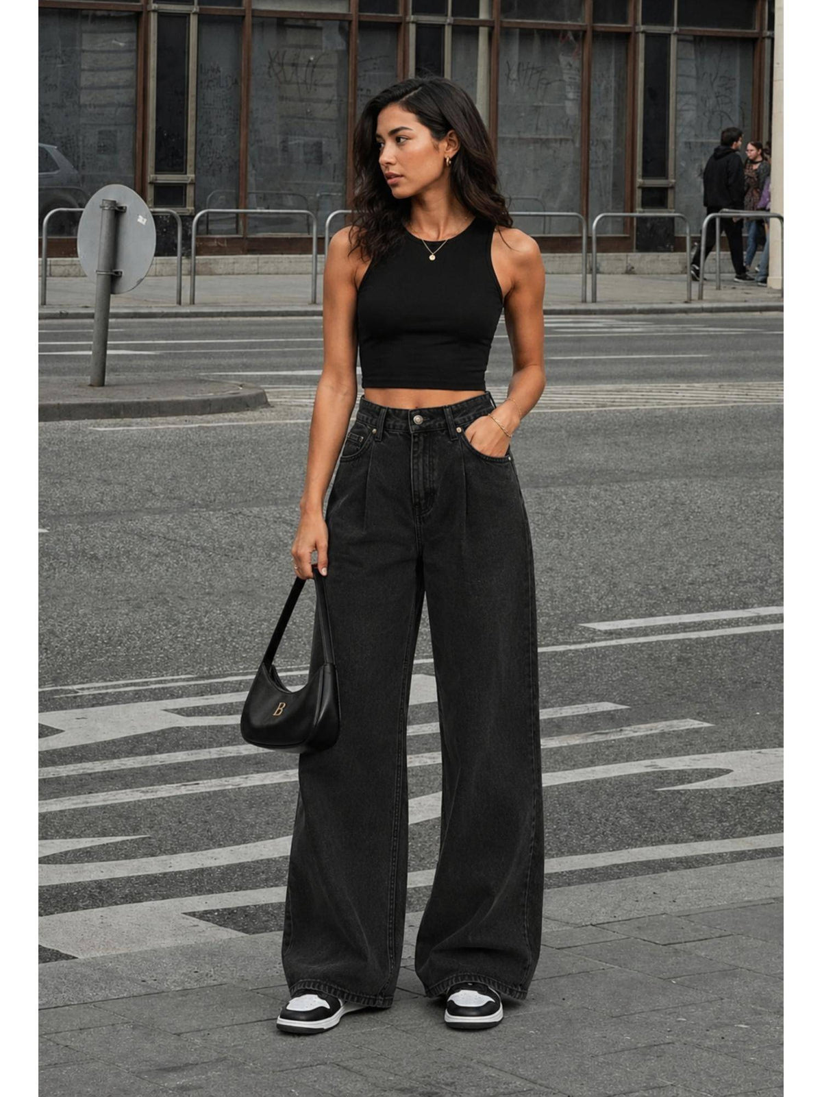 Women Straight Leg Solid High Rise Black Jeans | ST23 - view 4