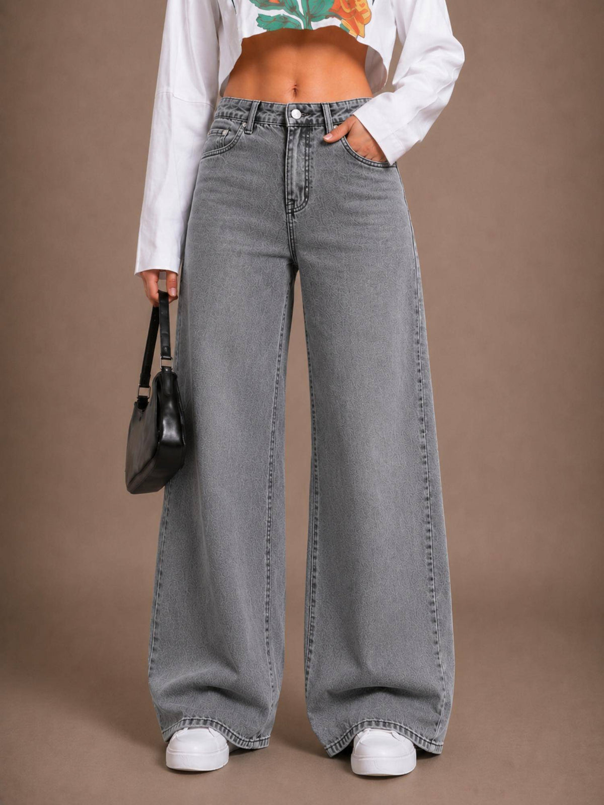 Grey Women Straight Leg Streatchable High Rise Jeans | ST23 - view 1