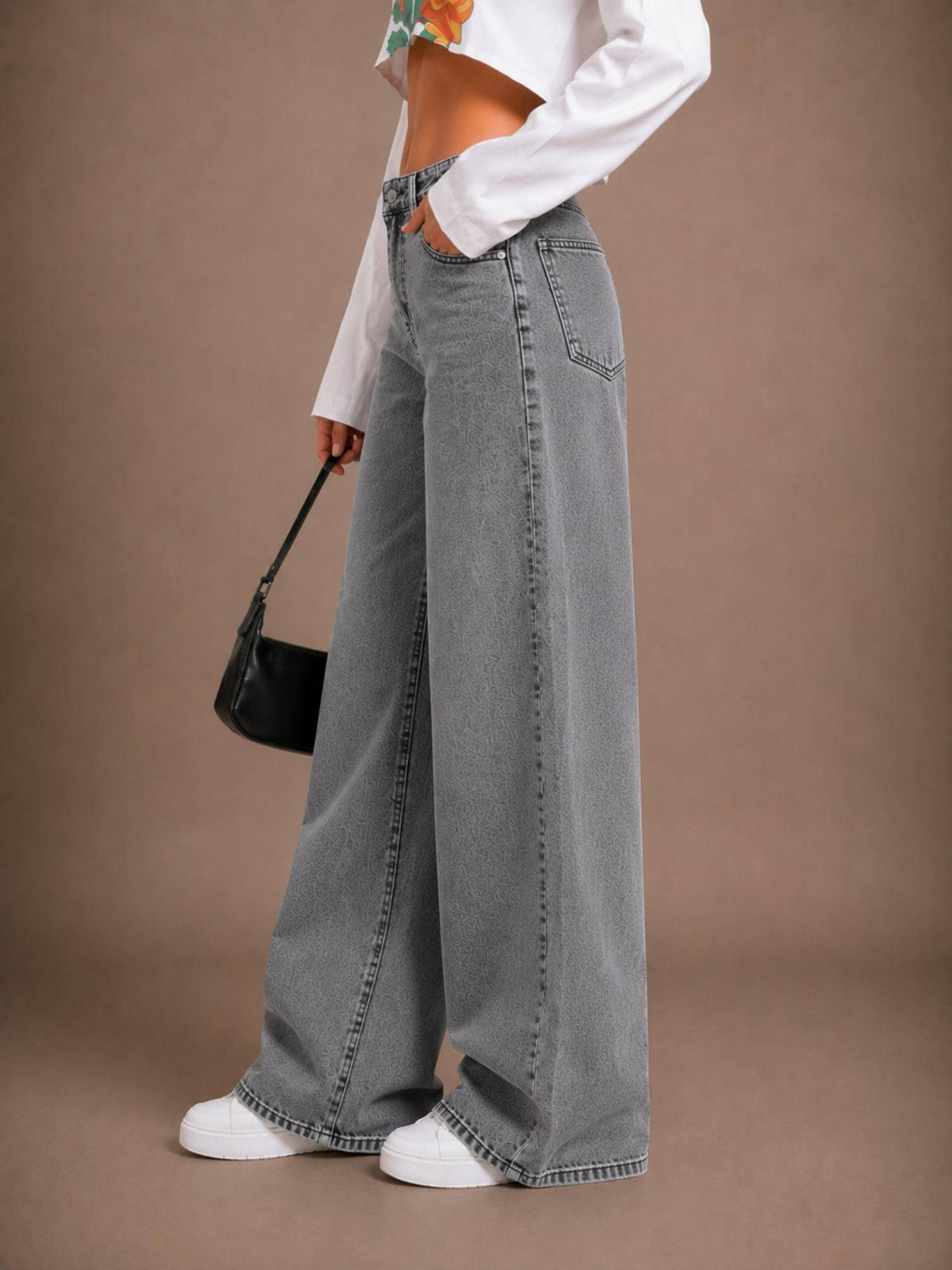 Grey Women Straight Leg Streatchable High Rise Jeans | ST23 - view 3