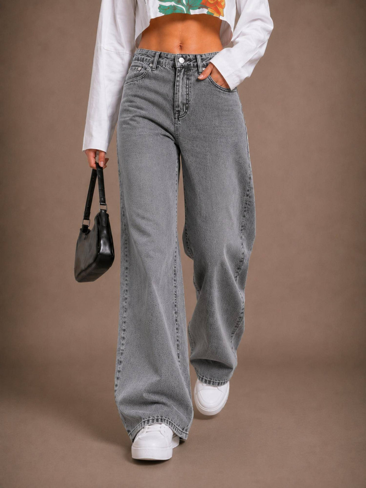 Grey Women Straight Leg Streatchable High Rise Jeans | ST23 - view 4