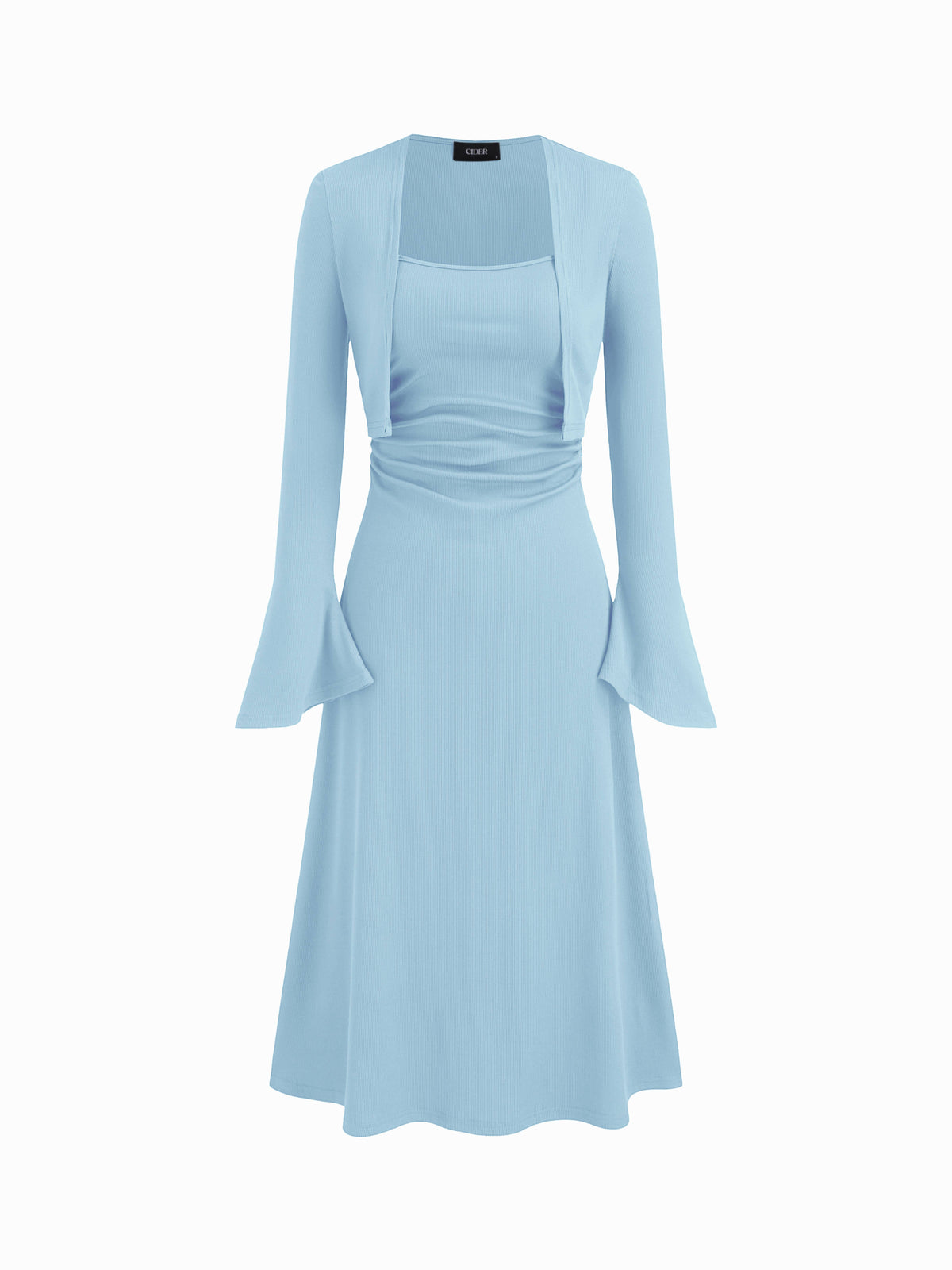 Ruched Solid Cami Maxi Dress & Solid Long Sleeve Shrug | D56 - view 37