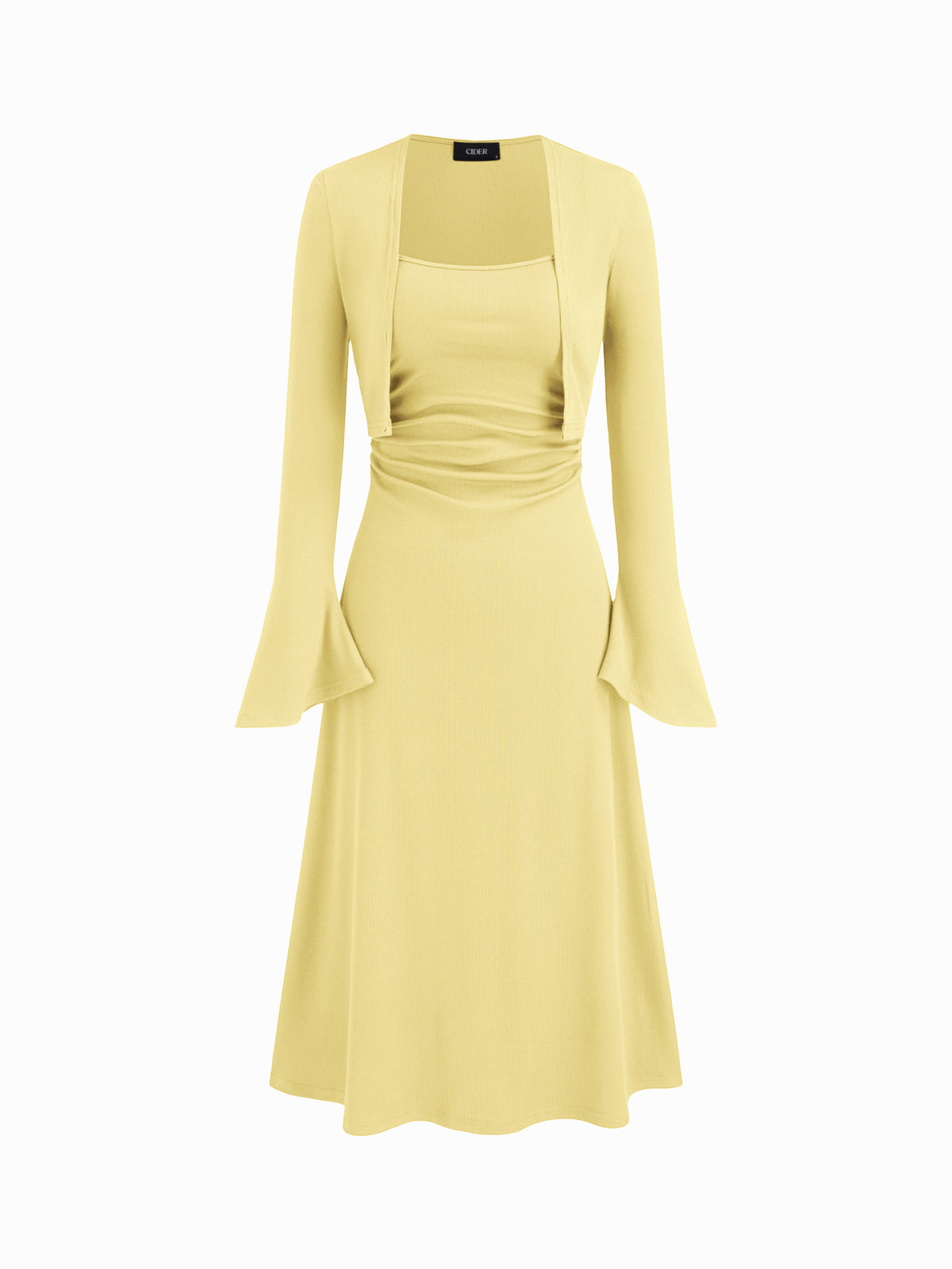 Ruched Solid Cami Maxi Dress & Solid Long Sleeve Shrug | D56 - view 29