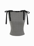 Jacquard Boat Neck Gingham Bowknot Tank Top | TT98 - view 1