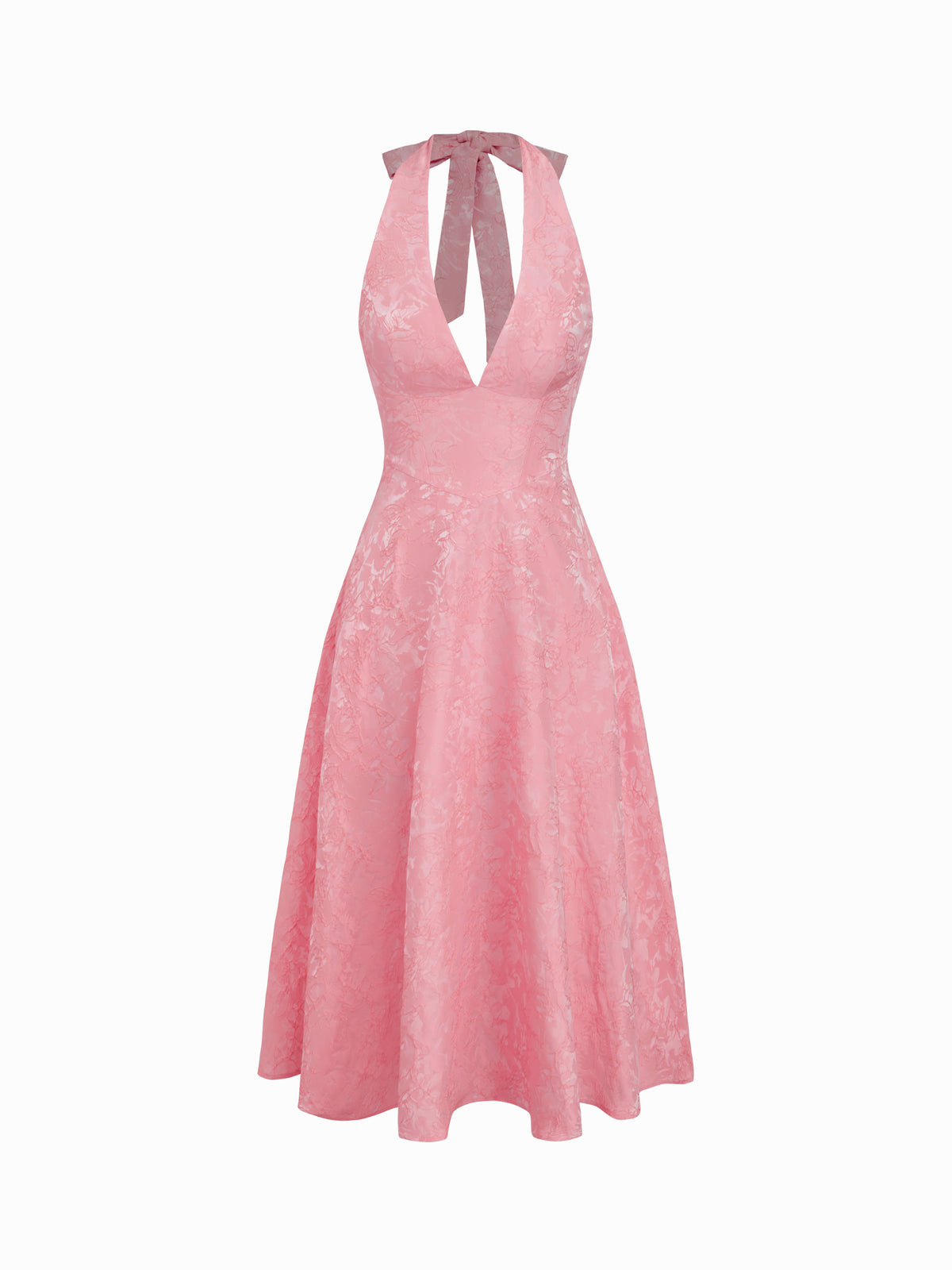 Jacquard Halter Neckline Floral Lace Up Midi Dress | D56 - view 26