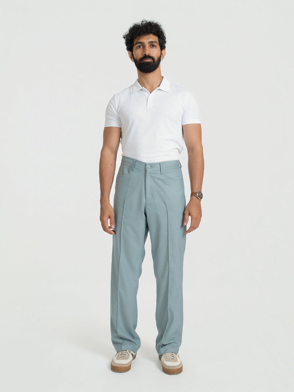 Korean Teal Relaxed Fit Pintuck Pants