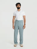 Korean Teal Relaxed Fit Pintuck Pants