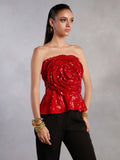 Willow Red Sequins Off Tube Rose Top | TT90 - view 1