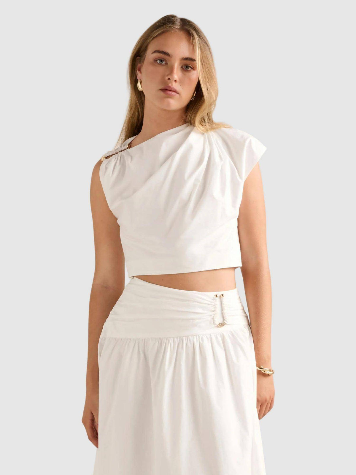 White Dottie Draped Hardware Crop Top | CT61 - view 1