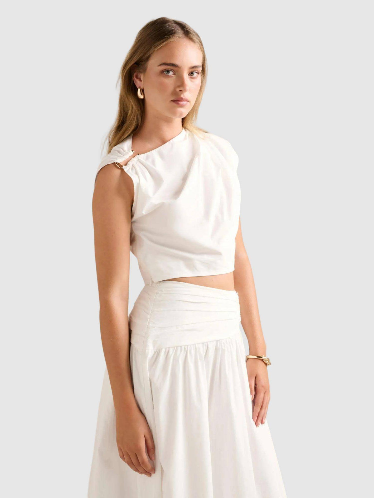 White Dottie Draped Hardware Crop Top | CT61 - view 3