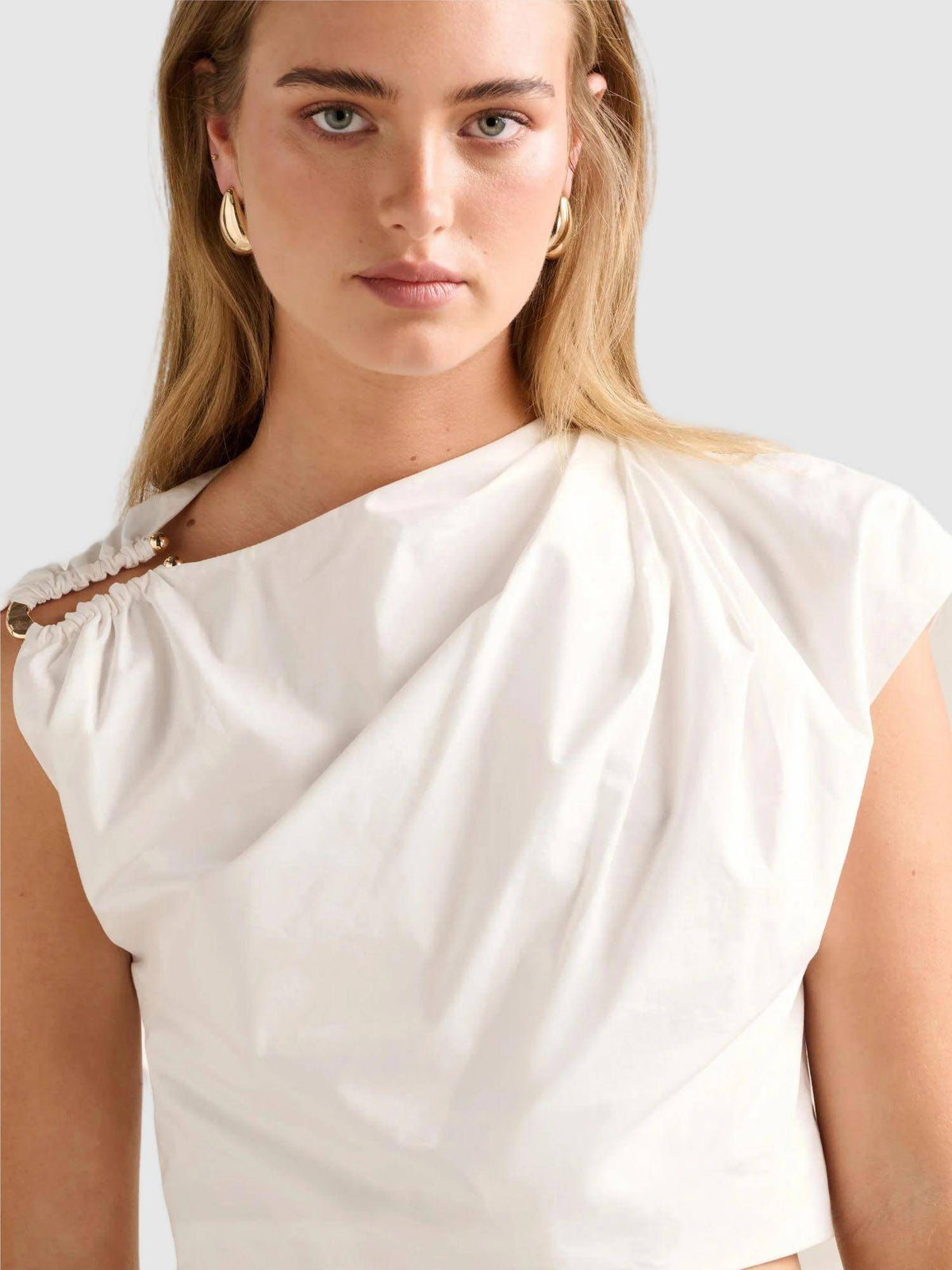 White Dottie Draped Hardware Crop Top | CT61 - view 4