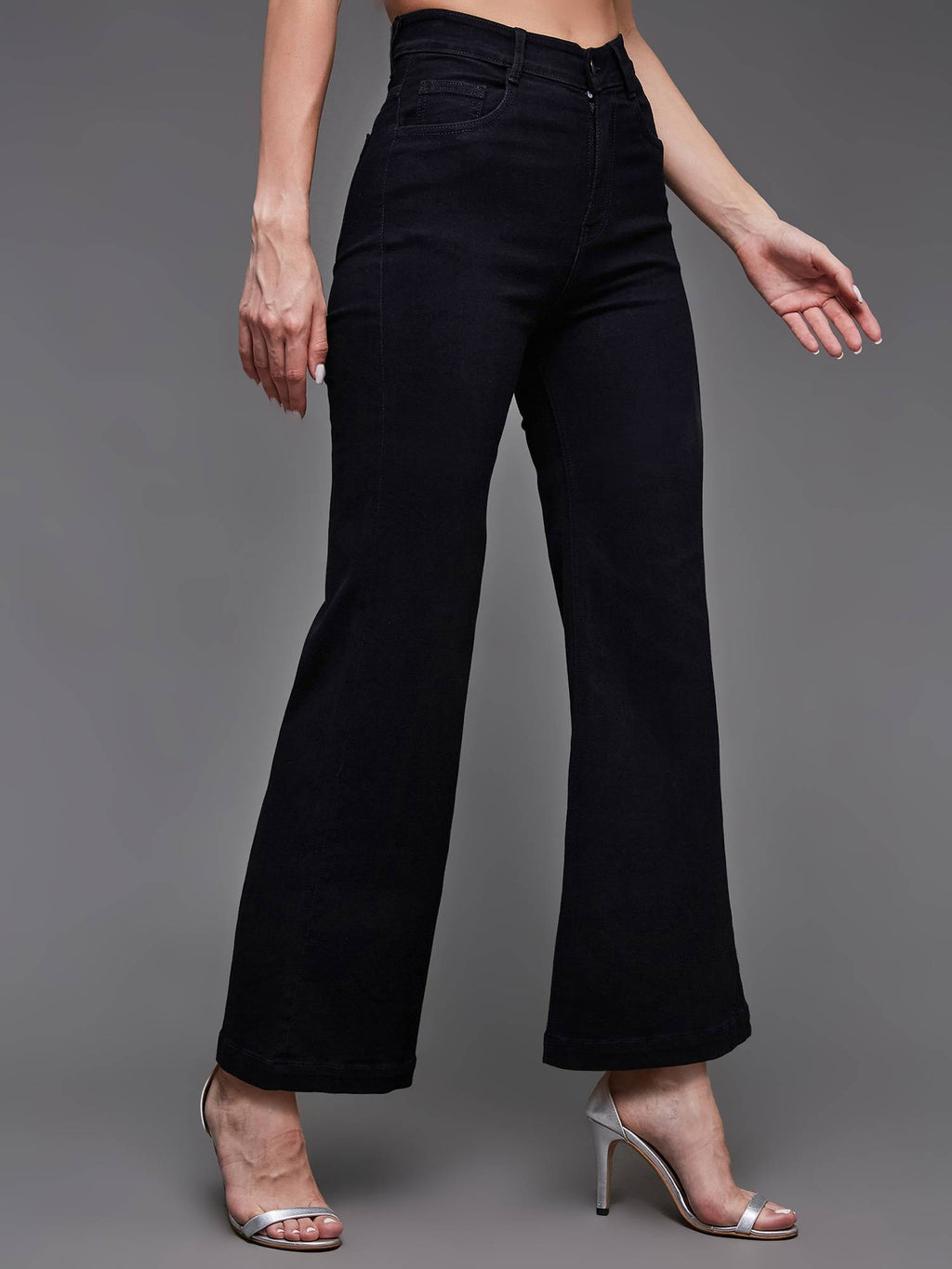 Womens Black Bootcut Leg High Rise Regular-Length Stretchable Denim Jeans | BT10 - view 3