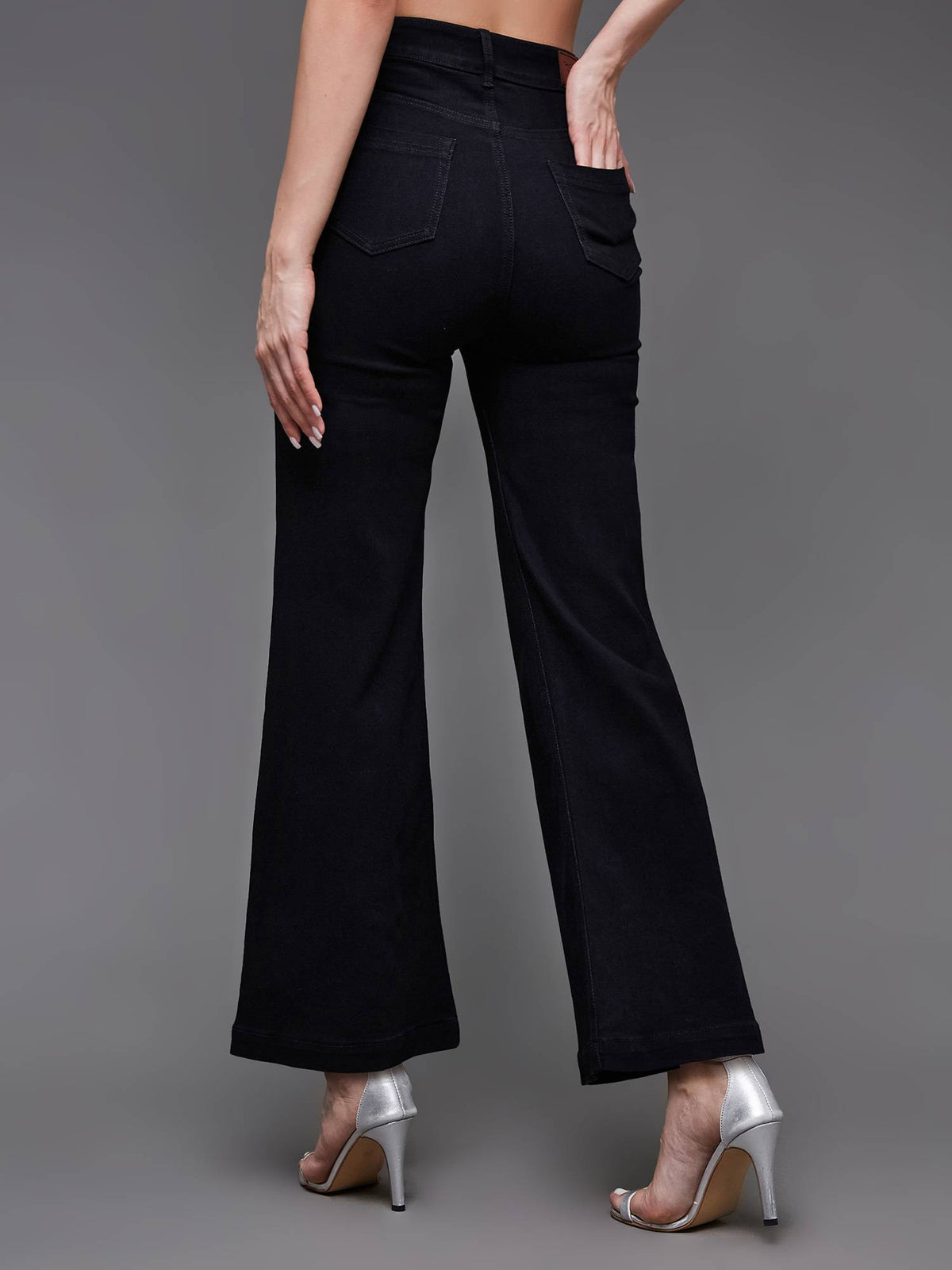 Womens Black Bootcut Leg High Rise Regular-Length Stretchable Denim Jeans | BT10 - view 4