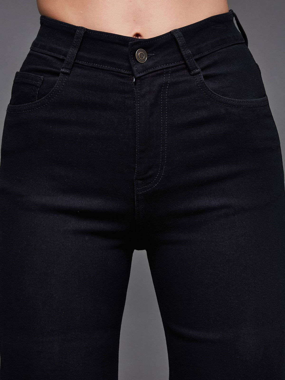 Womens Black Bootcut Leg High Rise Regular-Length Stretchable Denim Jeans | BT10 - view 5